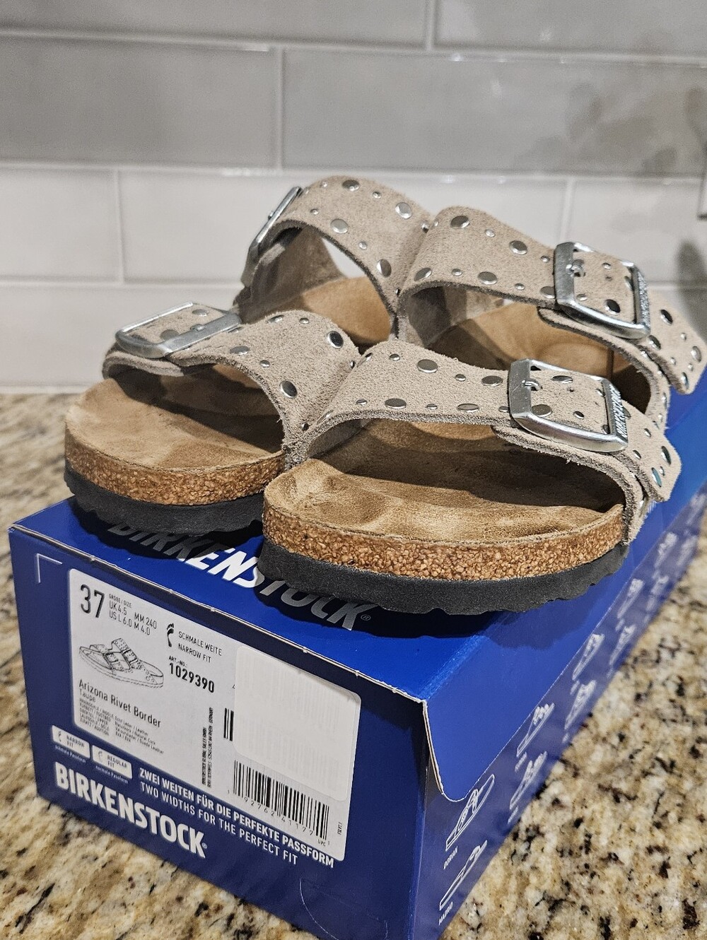 Birkenstock Taupe Studded Suede Arizona Sandals, Size:37/ US 7 - Picture 3 of 8